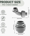 10 Pack 2 Inch Liquid Tight PVC Conduit Connectors Set Straight and 90 Degree fittings shown with dimensions and features.