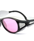 Rock Solid 808nm Infrared Laser Safety Glasses With Tough As Nails Protective Eyewear For Diode Lasers, black and pink design.
