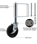 Two Pack Spring Loaded Gate Caster Wheels With Universal Mount Plate Heavy Duty Rubber Gate Caster 220 Lb Capacity 4 Inch Black Side Lock Brake