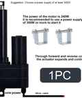 Heavy Duty Electric Linear Actuator DC 12 Volt Stainless Steel Motor Drive Push Rod Assembly shown with 240W motor and brackets.