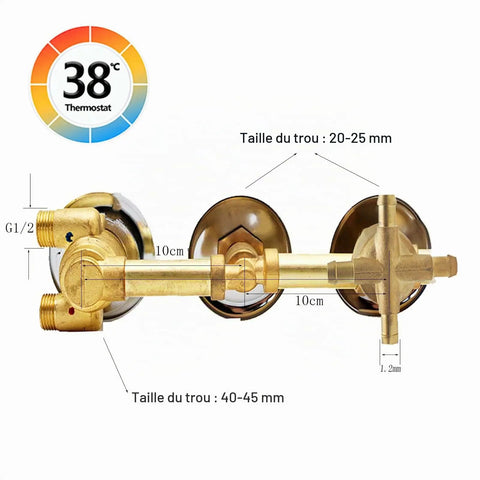 Heavy Duty Four Way Brass Shower Diverter Valve With Tight Multi Port Flow Routing For Quick Bathroom Upgrades And Zero Stress Temperature Tweaks For Rock Solid Daily Performance showing valves and measurements.