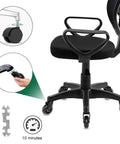 Replacement Office Chair Casters Set Of 5 With Rubber Wheels And Threaded Stem Three Eighths Inch Imperial Threads Per Inch shown installed on office chair, highlighting easy installation and smooth movement on various floors.