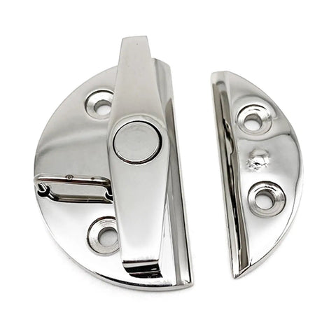 Top Shelf 316 Stainless Steel Boat Door Catch Latch showcasing 180-degree rotating knob push button closure.