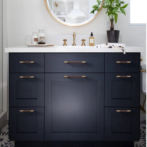 Premium Champagne Bronze And Brown Knurled Kitchen Cabinet Pulls With A Badass Heavy Duty Grip 5 Inch Center To Center 10 Pack on navy bathroom vanity.