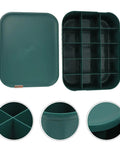 Slick Multi Compartment Heavy Duty Plastic Drawer Storage Container With Secure Top, green organizer with removable sections.