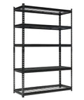 Five Tier Heavy Duty Adjustable Metal Garage Storage Shelves Black Steel Rack With Massive 2200 Pound Load Rating side view with shelves