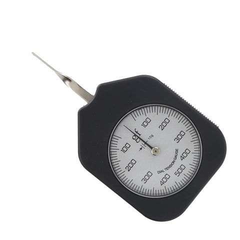 Portable Gram Tension Meter Single Pointer Dynamometer With 500G Range For Dead Simple Pull Force Testing, black and silver design.