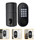 Electronic Keypad Deadbolt Lock Backlit Touchscreen Keyless Entry For Wooden Doors with key and touchscreen display.