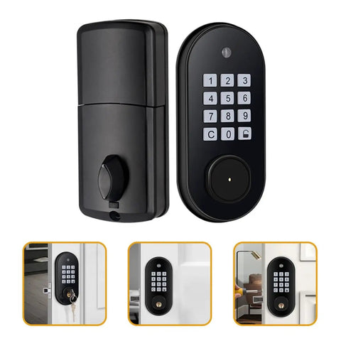 Electronic Keypad Deadbolt Lock Backlit Touchscreen Keyless Entry For Wooden Doors with key and touchscreen display.