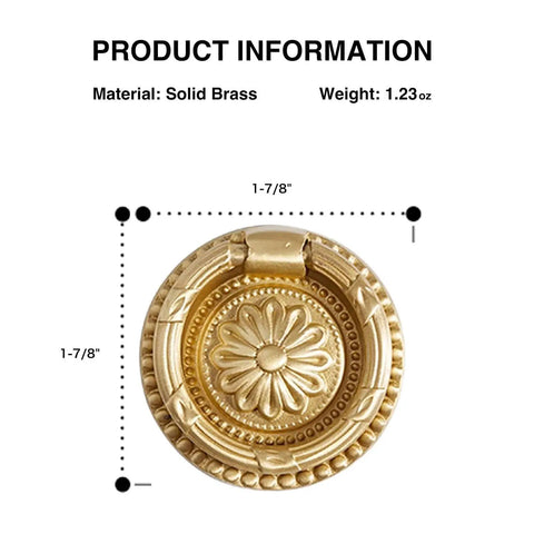 Dope Vintage Solid Brass Ring Pull Drawer Knobs Set Of 20 In Satin Gold Finish With Antique Bronze Accents, front view