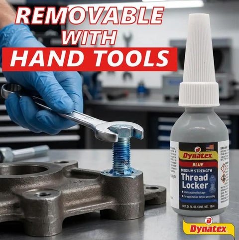 Blue Medium Strength Threadlocker 0.34 Oz Bottle Removable With Hand Tools Locks Metal Fasteners, Resists Vibration And Solvents