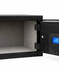 Motorized Time Lock Safe With Fingerprint Reader And Usb C Backup Power Compact Countdown Security Box open view showing interior features.