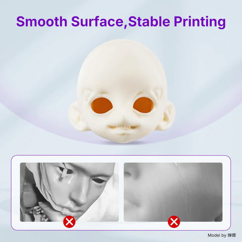 Abs Tough 3D Printer Resin For BJDs And Art Figures Built Different With Badass Wear Resistance And Knotty Joints That Just Never Break Down 1Kg Vat Of Topshelf Model Making Compound, smooth doll head with orange eyes.