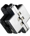 Super Heavy Duty Stainless Steel Hidden Cross Door Hinges Rock Solid Invisible Concealed Folding Hardware close-up view.