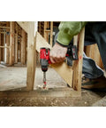 Badass Cordless Compact Drill Driver With Half Inch All Metal Chuck And Mechanical Clutch being used to drill into wood in tight space.