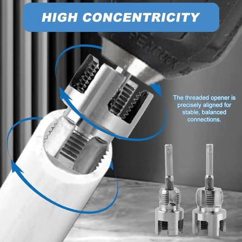2 In 1 Pipe Threading Tool For Internal And External Threads With Dual End One Half Inch NPT And Three Quarter Inch NPT Dies installed.