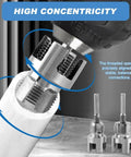 2 Pack Pipe Threading Tool For Internal And External Threads Dual End One Half Inch And Three Quarter Inch NPT Dies For PPR PVC MPP Pipes With Hex Shank For Power Drills And Inside Pipe Cutter DIY Friendly Silver in use on white pipe, with close-up of threading action showing high concentricity, featuring two tools side by side.