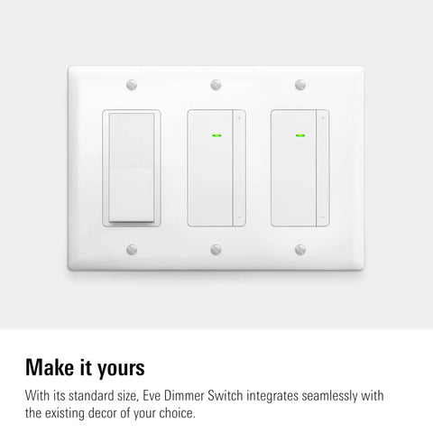 No Fuss Matter Smart Dimmer Switch 2 Pack, Single Pole Wall Controller For Alexa Apple HomeKit Google SmartThings, Thread Hub Required, Neutral Wire, UL Certified Pro Grade Light Control installed on a wall.