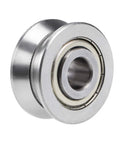 Heavy Duty Double Row V Groove Ball Bearing Guide Pulley Fits 14mm Shaft with chrome steel construction and roller design.