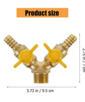 Heavy Duty Brass Y Type Gas Ball Valve With Solid Three Way Build And Dual Quick Hook Up Port Fittings For Dead Shut Off Seal Dependable Pipe Heater Regulation And Easy Twist Operation Daily, 3.73 x 2.75 in