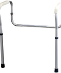 Rock Solid Adjustable Toilet Rails And Bathroom Grab Bars Breezy Click Setup Heavy Duty Safety Frame For Seniors Helping You Stand Up Stronger Grey daily independence aid, lightweight grey aluminum frame with cushioned grips.