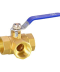 Built Tough Forged Brass Three Way Valve T Type Half Inch Bsp Thread Heavy Duty Plumbing Connector with blue handle