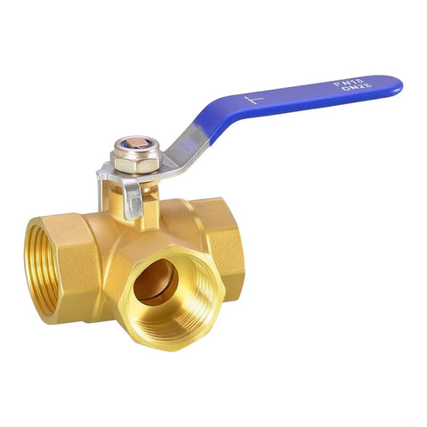 Built Tough Forged Brass Three Way Valve T Type Half Inch Bsp Thread Heavy Duty Plumbing Connector with blue handle