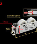 Heavy Duty Stainless Steel Double Wheel Cupboard Door Rollers For Smooth Glide Sliding Cabinet Tracks And No Sweat Furniture Hardware Swaps In Two Piece Lot with dimensions.