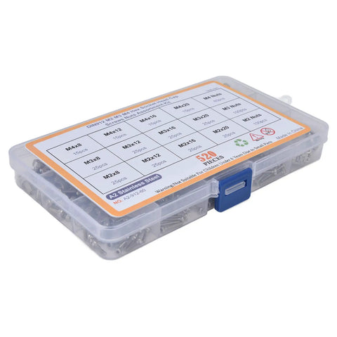 Hefty 304 Stainless Steel Hex Socket Cap Screw Nut Kit With Internal Hex Drive To Resist Stripping for electronics in a storage box.