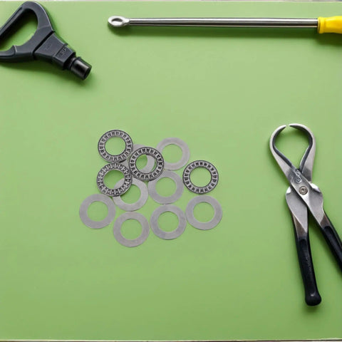 High Strength Thrust Needle Roller Bearings With Washers Set Of 4 Steel Flat Needle Roller Bushings Industrial Grade Axial Load Support with tools.