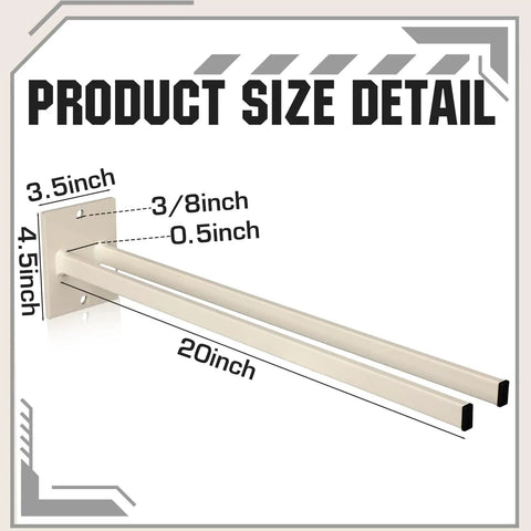 Real Deal Steel Shovel Holder Wall Mount 2 Pack With Extended Tines dimensions showing 20 inch steel arms with 3.5 inch bracket.