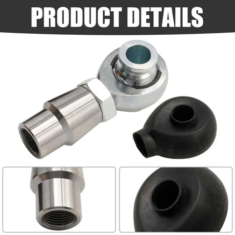 Beefed Up 3/4 Inch Chromoly Heim Joint Rod End Kit featuring precision alignment washers, showing detailed rod end and rubber boot.