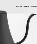 Close-up of the 27oz Gooseneck Electric Water Kettle For Pour Over Coffee And Tea, Stainless Steel Matte Black, showing spout and handle.