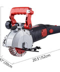 Heavy Duty Electric Wall Chaser Concrete Slotter With Adjustable Depth And Width 125 Mm Blade side view showing dimensions and design features.