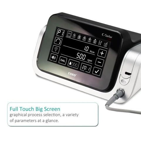 Sick Dental Implant Motor Rotary Handpiece Kit With Huge Touchscreen digital display showing torque and RPM settings.