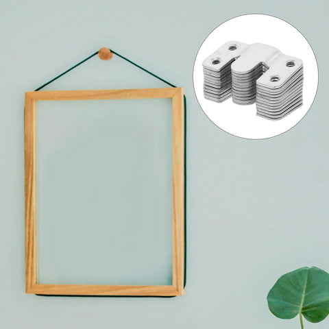 Six Pair Heavy Duty Picture Frame Hangers Stainless Steel Mirror Wall Mount Brackets interlocking clips on empty frame.