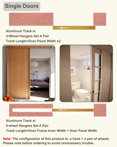 Champagne Gold Box Rail Kit For Sliding Barn Doors Featuring Heavy Duty Build with four wheel stainless steel nylon pulley set.