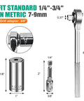 Three Piece Universal Socket Wrench Set With Ratchet And Drill Adapters Retractable One Quarter Inch To Three Quarter Inch For DIYers