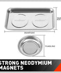 Magnetic Parts Tray Set For Gearheads And Pros Stainless Steel Heavy Duty Tool Organizer with 9.5 Inch Square and 4.5 Inch Round Tray