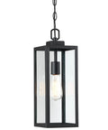 Outdoor Pendant Light Matte Black Adjustable Exterior Hanging Porch Lighting Waterproof Ceiling Mount Lamp With Clear Glass Shade For Front Porch And Entryway ETL Listed in rectangle shape