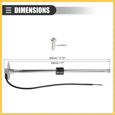 Dimensions of Heavy Duty Universal Fuel Sending Unit Float Sensor With Slick Durable Stainless Steel Arm For Boats Trucks And Rvs Anti Corrosion Diesel Gas Tank Water Level Replacement.