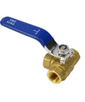 Heavy Duty 3 Way Brass Ball Valve With LT Bore Internal Thread 16 Bar Pressure Rating for water, oil and gas plumbing installs.