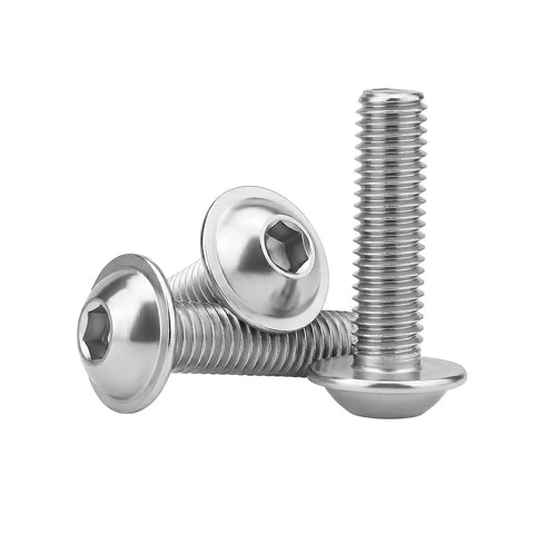 M5 X 20Mm Flanged Button Head Hex Socket Cap Screws With 25 Pack Built Tough 304 Stainless Steel shown from a close-up angle.