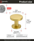 30 Pack Gold Cabinet Knobs And Brushed Brass Drawer Pulls With A Sleek Round Shape Made From Heavy Duty Zinc Alloy shown with size details.