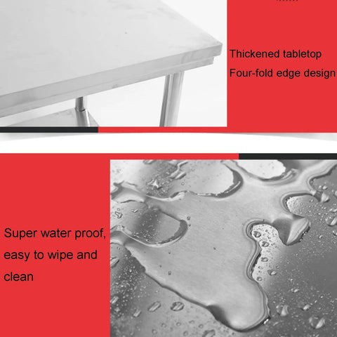 Rock Solid 304 Stainless Steel Work Table With Adjustable Height Removable Top Reinforced Legs Heavy Duty Commercial Kitchen Prep Station featuring a thickened waterproof tabletop.