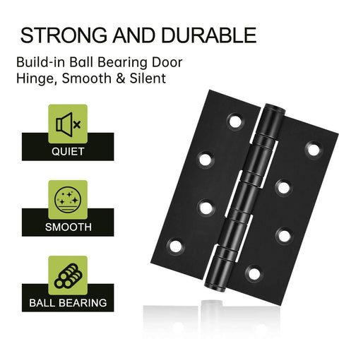 6 Pack Matte Black 4 Inch Stainless Steel Door Hinges With Ball Bearing, Heavy Duty Hinge Set, interior exterior use