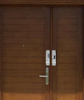 Fail Secure Electric Bolt Lock With Adjustable Delay Settings Heavy Duty Stainless Steel Deadbolt installed on a wooden entry door.