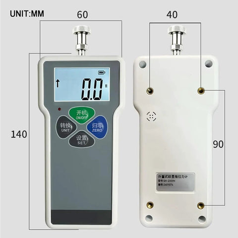 Badass Digital Push Pull Force Gauge That Delivers Straight Up Precise Load Cell Readings Across Four Units With Reliable Real Time Peak Capture Modes For Heavy Duty Workbench Testing, showing digital display and S-type load cell.