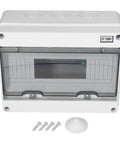 IP65 Waterproof Distribution Box With Transparent Cover For Easy Visual Inspections Of Power Distribution And Electrical Control Panels, Tough Anticorrosion ABS Plastic Enclosure For Safe Junctions, No-Fuss, Built To Last front view.