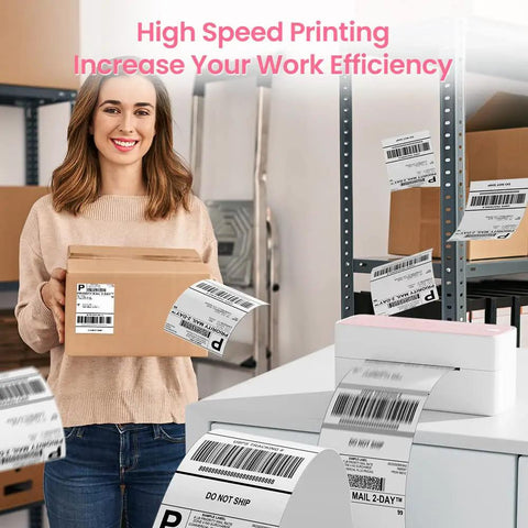 Bluetooth Thermal Label Printer For 4x6 Shipping Labels, Wireless, Small Biz Ready, Pink Color, on table printing labels